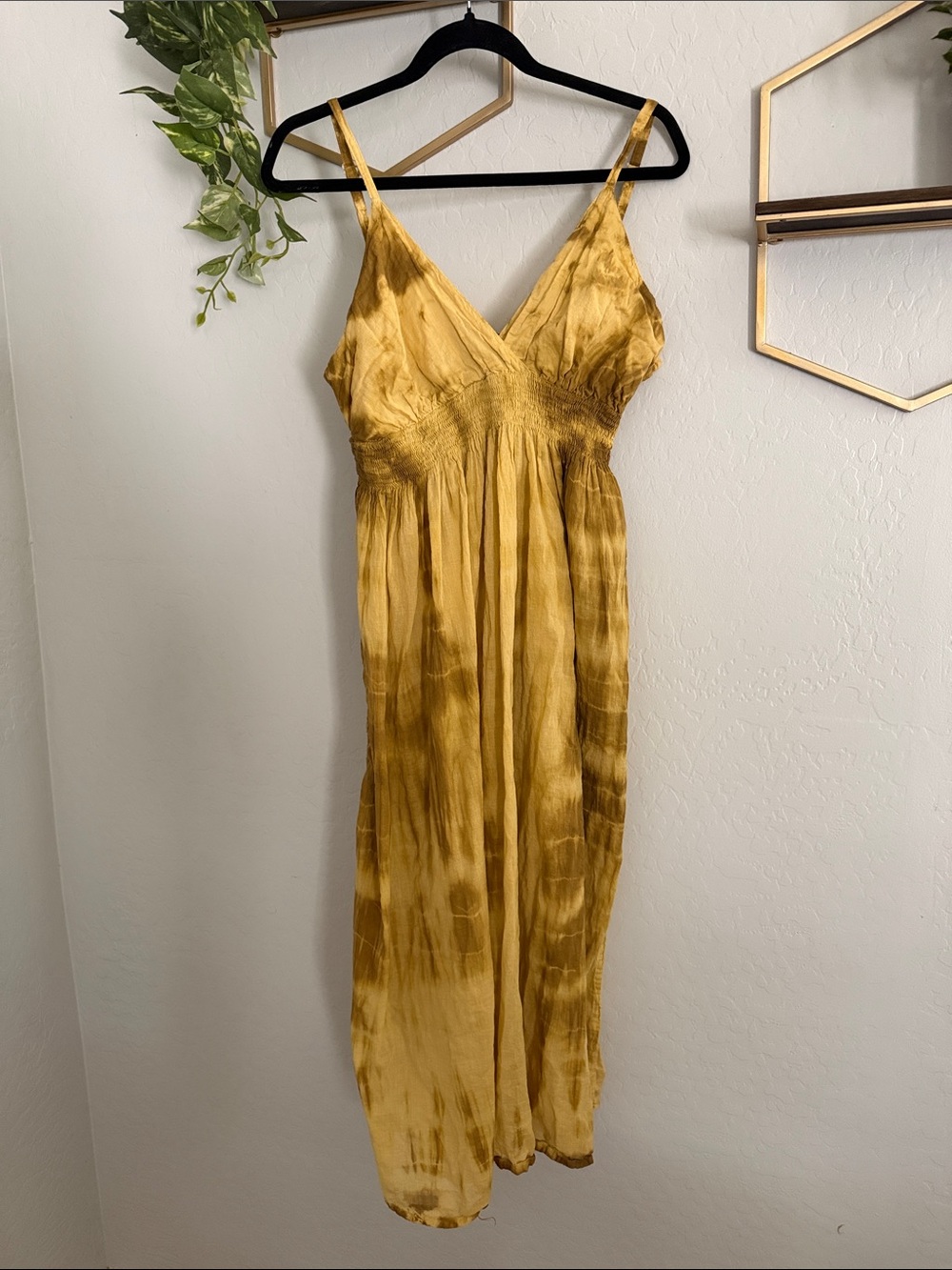 S.L. Fashions Golden Yellow Tie-Dye Maxi Dress - Sleeveless V-Neck